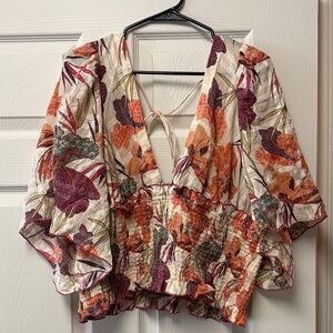 Anthropologie Floral Blouse in Orange and Purple